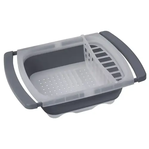 Dish Drainer Prepworks 19" L X 16" W X 2.5" H Clear/Gray TPE/Polypropylene Clear/Gray