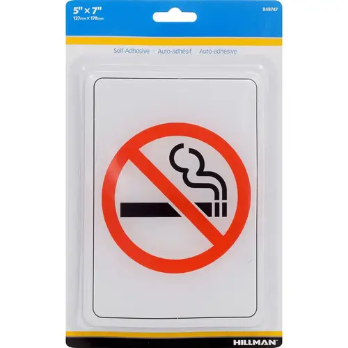 Sign English White No Smoking 7" H X 5" W