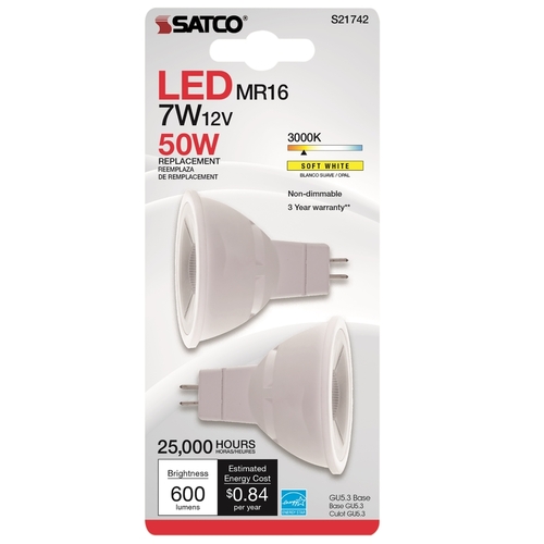 Satco S21742 LED Bulb MR16 GU5.3 Soft White 50 Watt Equivalence Clear