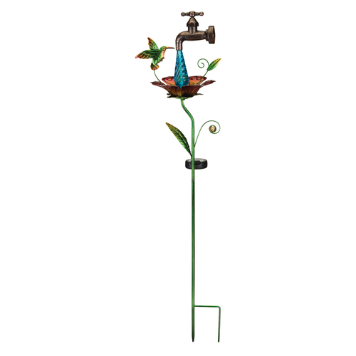 Regal Art & Gift 8068734 Solar Garden Stake Multicolored Glass/Metal 36" H Waterdrop-Hummingbird Multicolored