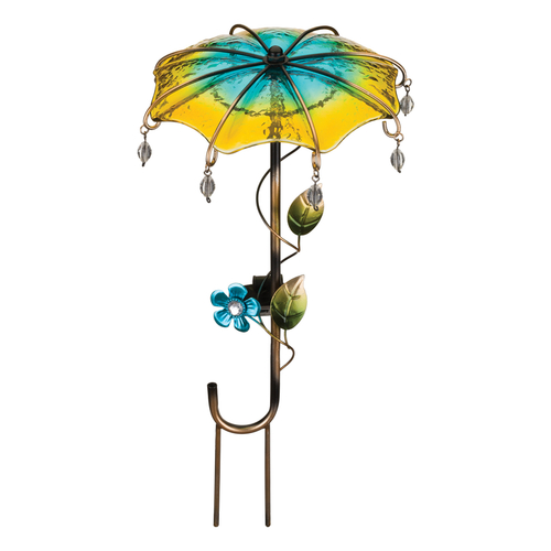 Regal Art & Gift 12546 Solar Garden Stake Yellow Glass/Metal 18" H Umbrella Yellow
