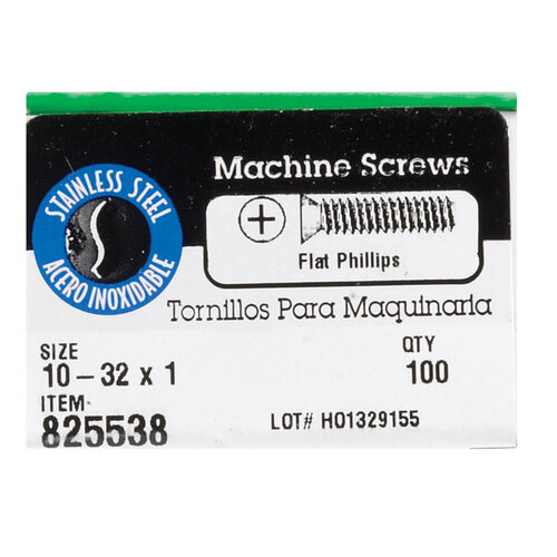 Machine Screws No. 10-32 S X 1" L Phillips Flat Head Stainless Steel