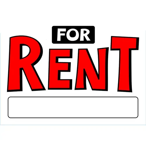 Sign English White For Rent 10" H X 14" W - pack of 6