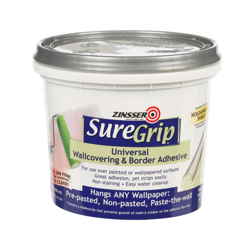 Zinsser 2874 Adhesive SureGrip High Strength Glue 1 qt Goes on Pink dries Clear