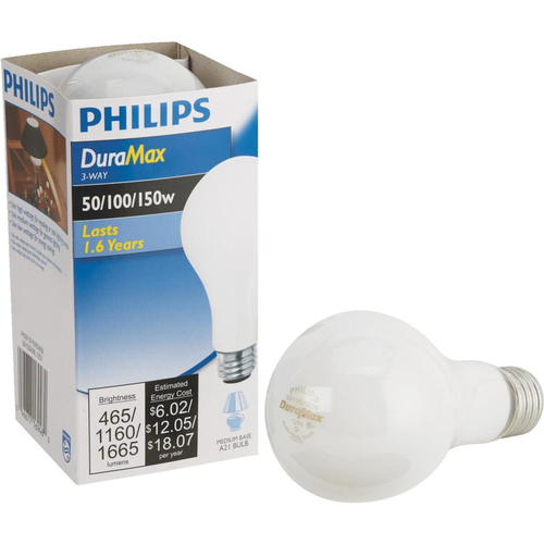 Incandescent Bulb DuraMax 150 W A19 Three Way Bulb A-Line E26 (Medium) Soft White Frosted