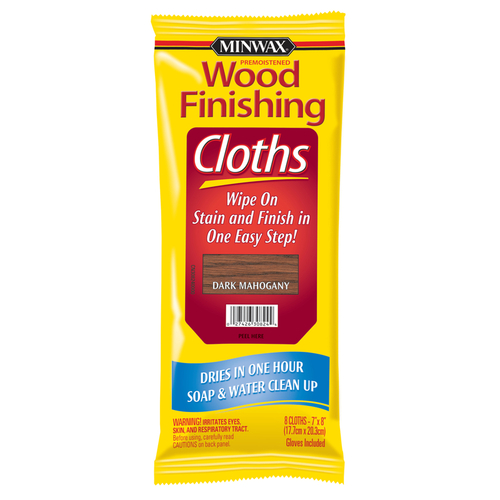 Wipe-On Stain & Finish Cloths Wood Finishing Cloths Semi-Transparent Dark Mahogany 8 pk Dark Mahogany