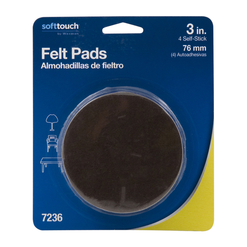 Softtouch 4723695N Protective Pad Felt/Plastic Self Adhesive Brown Round 3" W X 3" L Brown