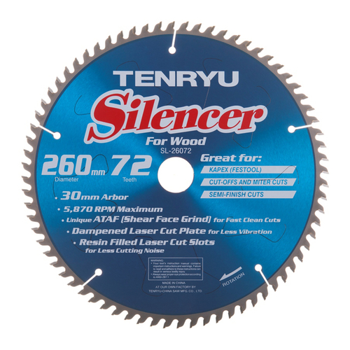 Tenryu SL-26072 Saw Blade 260 mm D X 30 mm Silencer Carbide 72 teeth