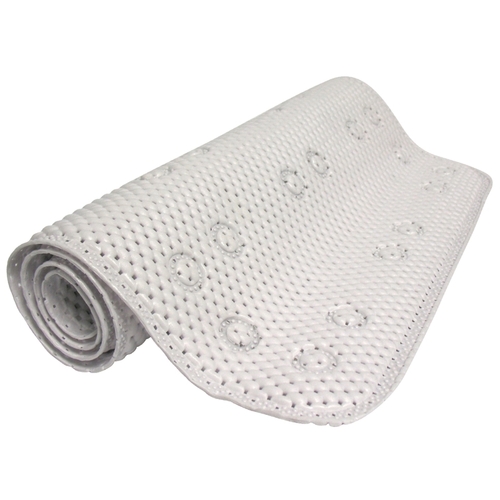 Foam Shower Mat, 36 in L, 17 in W, PVC, White