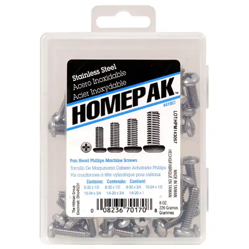 Machine Screw Kit Assorted Phillips Pan Head Stainless Steel