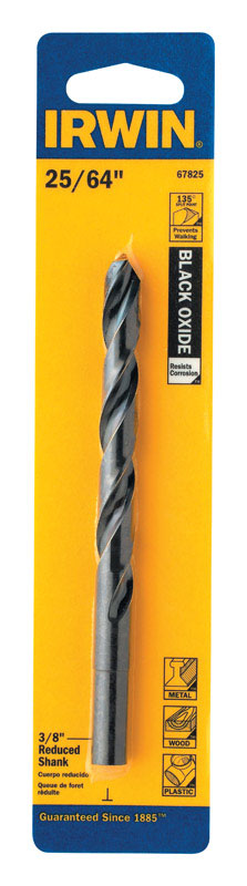 Irwin 67825 Jobber Drill Bit, 25/64 in Dia, 5-1/8 in OAL, Spiral Flute, 2-Flute, 25/64 in Dia Shank Black Oxide