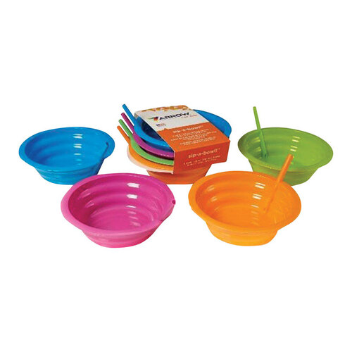 Bowl w/Straw Sip-A-Bowl 22 oz Assorted Plastic Round 7-1/4" D Assorted
