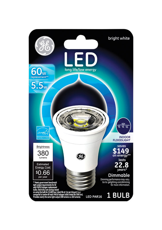 GE 26384 LED Bulb PAR16 E26 (Medium) Bright White 60 W Clear