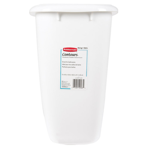 Waste Basket, 14 qt Capacity, Plastic, White, 13 in H - pack of 6