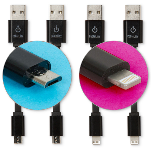 Lightning and Micro to USB Cables 3.5" L Black