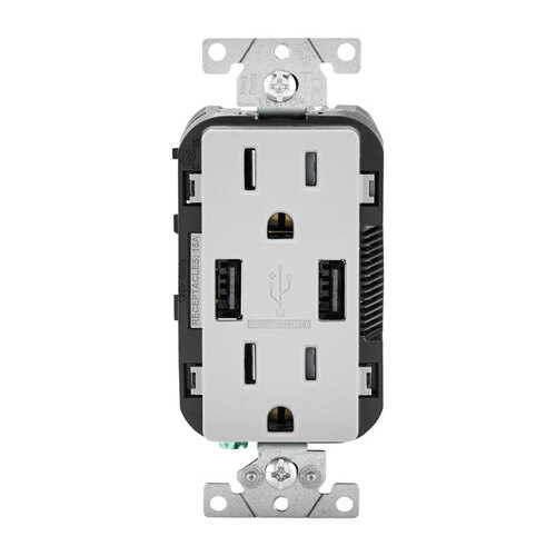 Outlet and USB Charger Decora 15 amps 125 V Gray 5-15R Gray