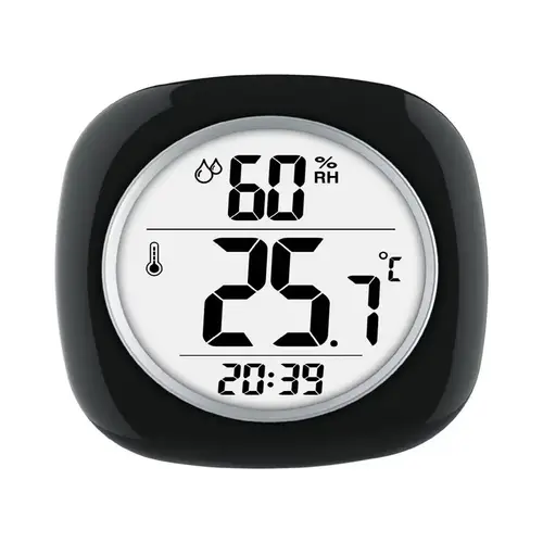 Digital Thermometer Hygrometer/Temperature/Time Plastic Black 4.75" Black