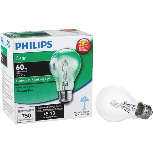 Philips 410498 Halogen Bulb EcoVantage 43 W A19 A-Line 750 lm Warm White Clear