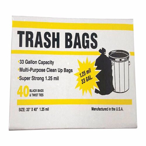 Primrose Plastics 33400 Trash Bags 33 gal Twist Ties Black