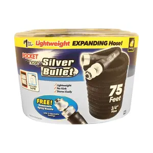 Pocket Hose Silver Bullet 3/4 in. D X 75 ft. L Light Duty Expandable Lightweight Garden Hose Black Pocket Hose Silver Bullet 3/4 in. D X 75 ft. L Light Duty Expandable Lightweight Garden Hose Black