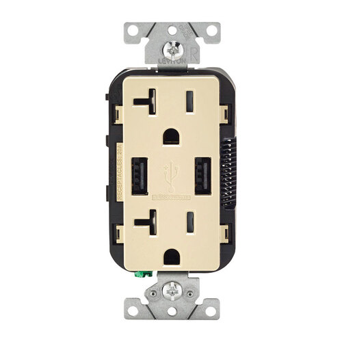 Outlet and USB Charger Decora 20 amps 125 V Type A Ivory 5-20R Ivory