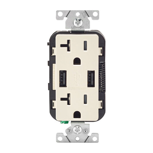 Outlet and USB Charger Decora 20 amps 125 V Light Almond 5-20R Light Almond