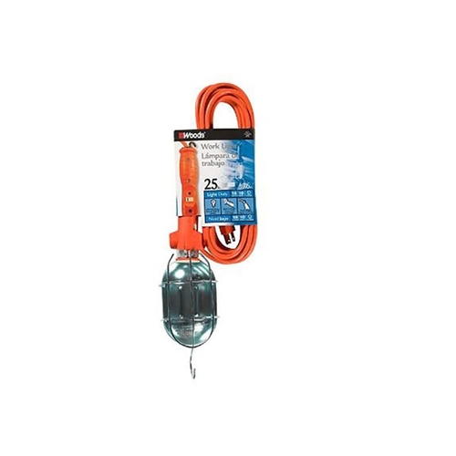 Work Light with Outlet and Metal Guard, 9 A, 120 V, Orange