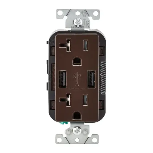 Outlet and USB Charger Decora 20 amps 125 V Brown 5-20R Brown