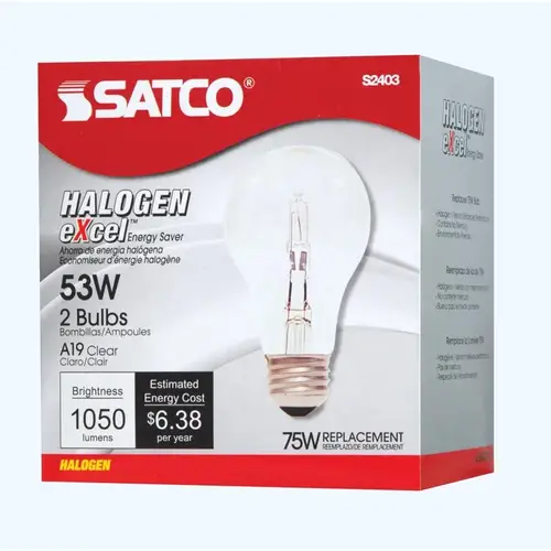 Halogen Bulb 53 W A19 A-Line 1,050 lm Warm White Clear Pair