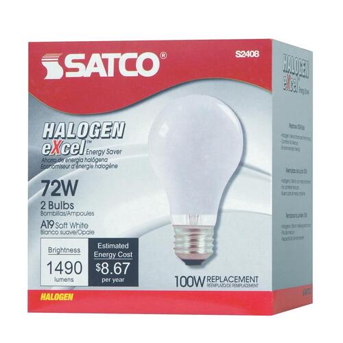 Satco S2408 Halogen Bulb 72 W A19 A-Line 1,490 lm Warm White Frosted