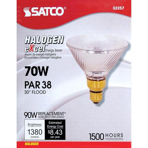 Satco S2257 Halogen Bulb 70 W PAR38 Floodlight 1,380 lm Warm White Clear