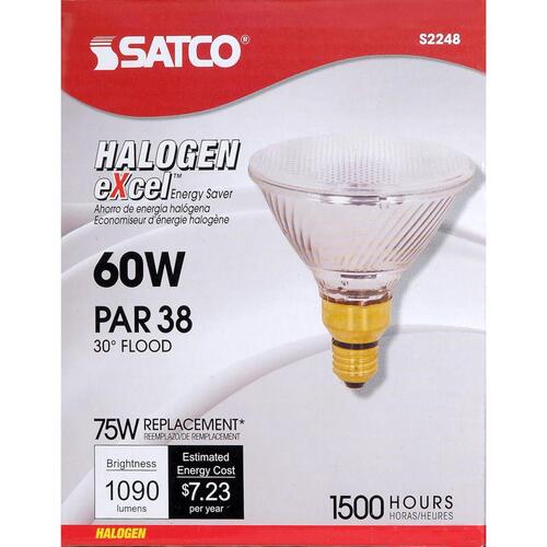 Satco S2248 Halogen Bulb 60 W PAR38 Floodlight 1,090 lm Warm White Clear