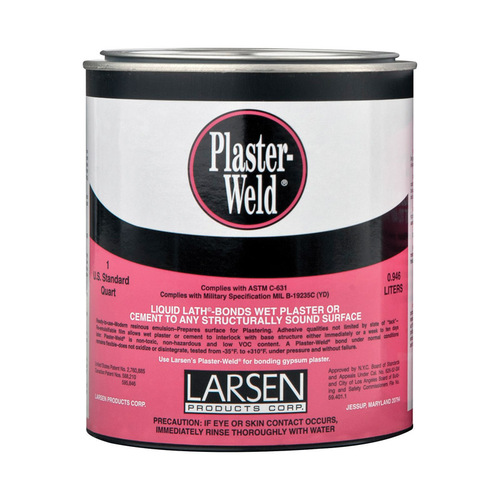 LARSEN SUPPLY CO., INC. PWQT12 Plaster-Weld Bonding Agent, Liquid, Low to Slight Acetic, Pink, 1 qt Pail