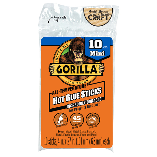 Gorilla 3021002 Mini Glue Sticks .27" D X 4" L All Purpose Clear Clear