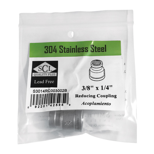 Smith-Cooper 4638101170 Reducing Coupling 3/8" FPT T X 1/4" D FPT Stainless Steel