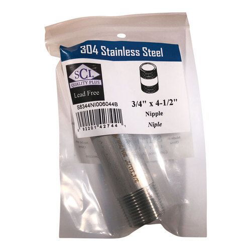 Smith-Cooper 4632101470 Nipple 3/4" MPT T Stainless Steel 4-1/2" L