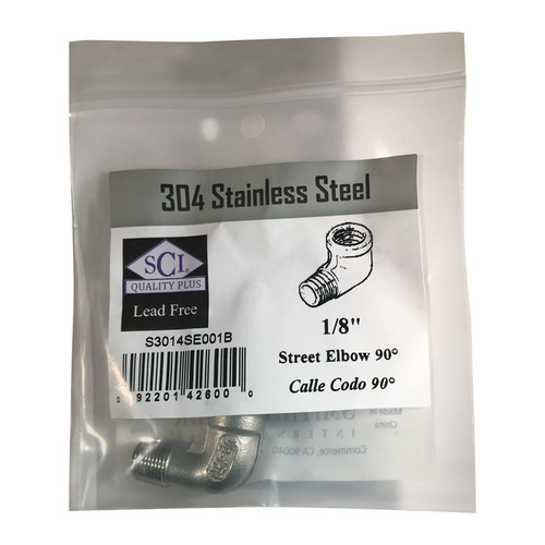 Smith-Cooper 4638102000 Street Elbow 1/8" FPT T X 1/8" D FPT Stainless Steel