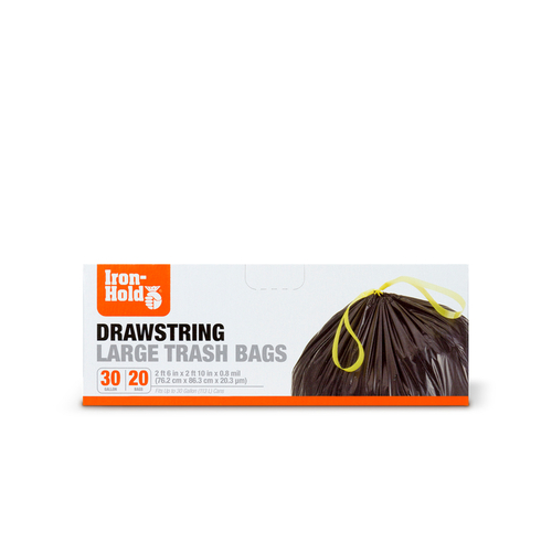 Iron-Hold 1372525-XCP12 Trash Bags 30 gal Drawstring Black - pack of 12