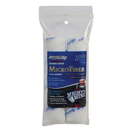 Paint Roller Cover Microfiber 6.5" W X 3/8" S Jumbo Blue/White Pair