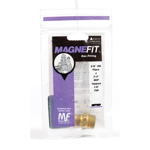 Magne Flo PSCFT-10 Flare Adaptor, 3/8 in, Flare x MIP, Brass, Chromate-Coated Yellow