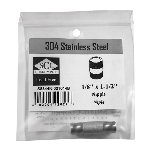 Nipple 1/8" MPT T Stainless Steel 1-1/2" L