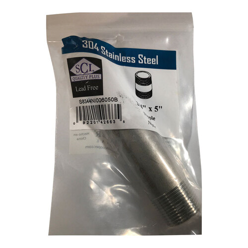 Smith-Cooper 4632101480 Nipple 3/4" MPT T Stainless Steel 5" L