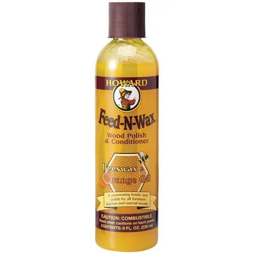 Howard FW0008 Feed-N-Wax Polish and Conditioner, 8 fl-oz, Orange/Yellow, Liquid, Orange