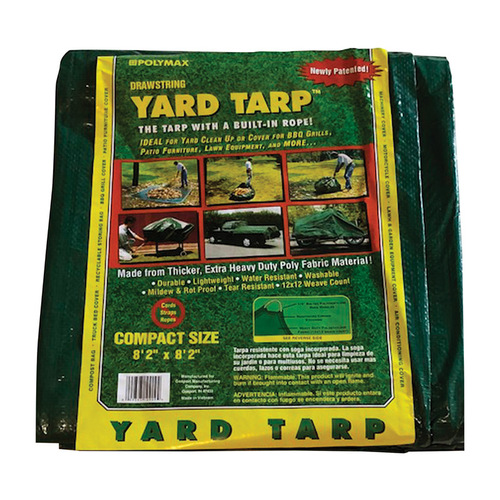 Drawstring Yard Tarp 8.2 ft. W X 8.2 ft. L Heavy Duty Polyethylene Green Green