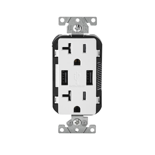 Outlet and USB Charger Decora 20 amps 125 V Duplex White 5-20R White