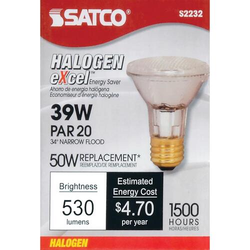 Satco S2232 Halogen Bulb 39 W PAR20 Floodlight 530 lm Warm White Clear