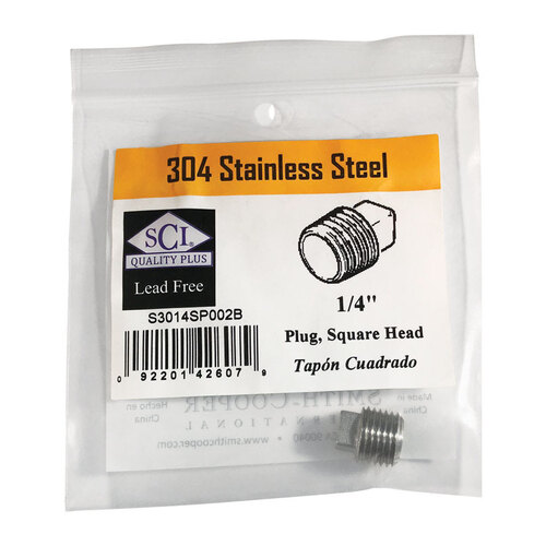 Square Head Plug 1/4" MPT T Stainless Steel