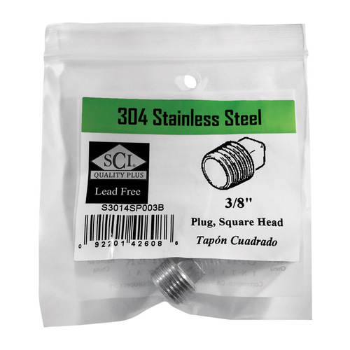 Square Head Plug 3/8" MPT T Stainless Steel