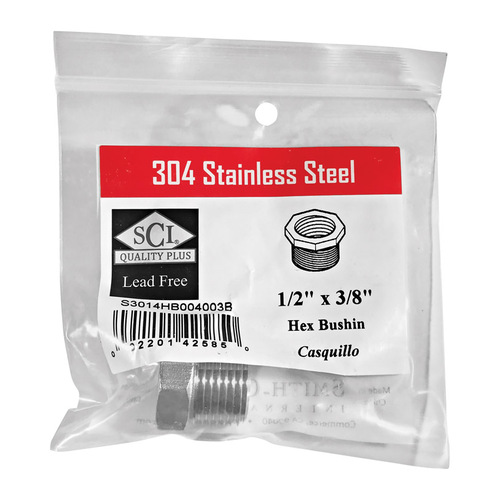 Hex Bushing 1/2" MPT T X 3/8" D FPT Stainless Steel