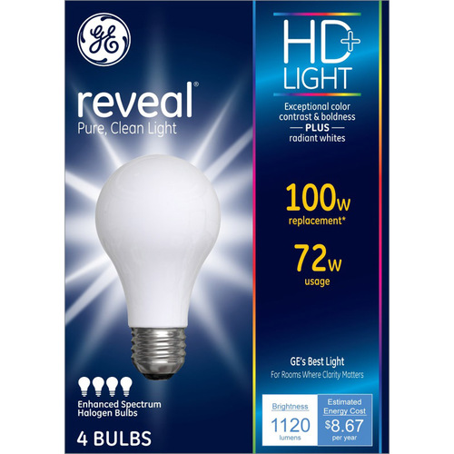 Ge 67774 Halogen Bulb Reveal Hd+ 72 W A19 A-line 1,120 Lm Soft White Clear